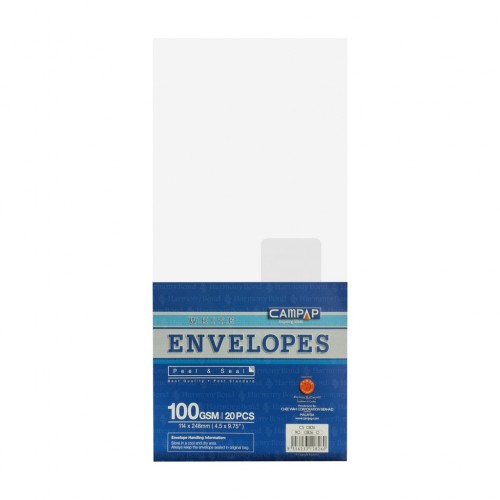 Campap 12826 White Envelope with Window (4.5" x 9.75") (20pcs)