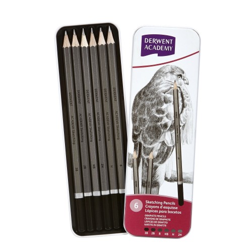Derwent : Academy Sketching Pencils : Tin Set Of 6