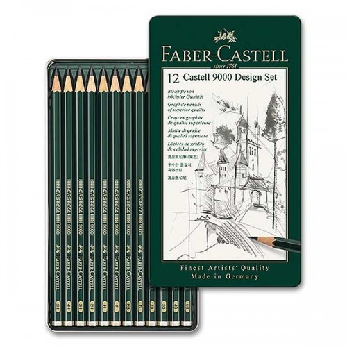 Faber Castell 9000 Art Design Graphite Pencils Tin Set of 12 Pencils New 